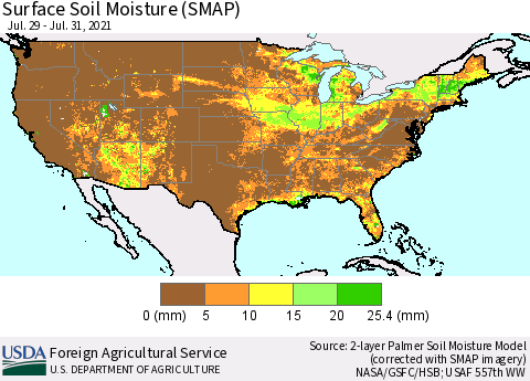 United States Surface Soil Moisture (SMAP) Thematic Map For 7/26/2021 - 8/1/2021