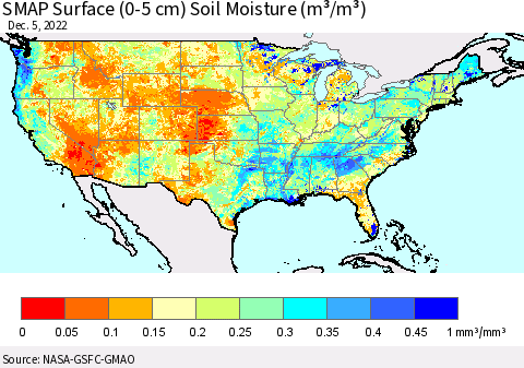 United States SMAP Surface (0-5 cm) Soil Moisture (m³/m³) Thematic Map For 12/1/2022 - 12/5/2022