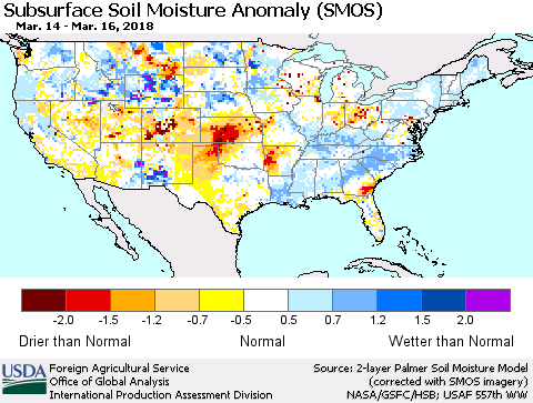 United States Subsurface Soil Moisture Anomaly (SMOS) Thematic Map For 3/12/2018 - 3/18/2018
