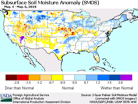 United States Subsurface Soil Moisture Anomaly (SMOS) Thematic Map For 4/30/2018 - 5/6/2018