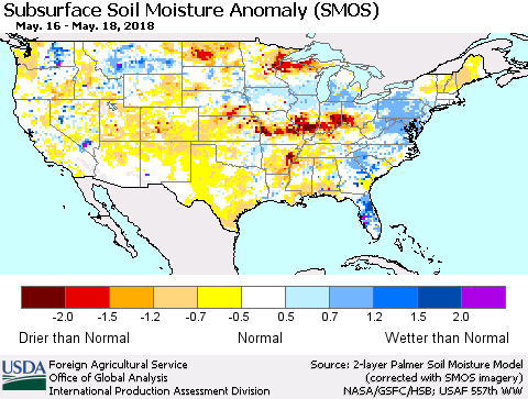United States Subsurface Soil Moisture Anomaly (SMOS) Thematic Map For 5/14/2018 - 5/20/2018