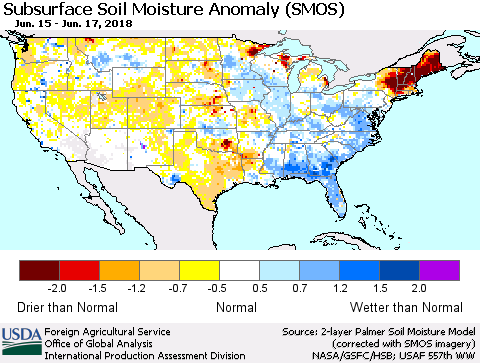 United States Subsurface Soil Moisture Anomaly (SMOS) Thematic Map For 6/11/2018 - 6/17/2018