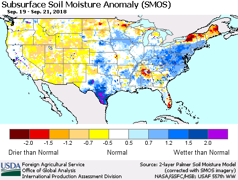 United States Subsurface Soil Moisture Anomaly (SMOS) Thematic Map For 9/17/2018 - 9/23/2018
