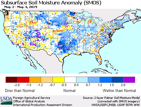 United States Subsurface Soil Moisture Anomaly (SMOS) Thematic Map For 4/29/2019 - 5/5/2019