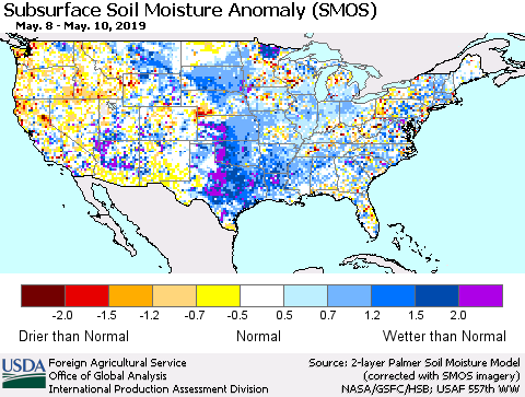 United States Subsurface Soil Moisture Anomaly (SMOS) Thematic Map For 5/6/2019 - 5/12/2019