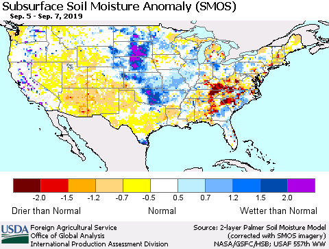 United States Subsurface Soil Moisture Anomaly (SMOS) Thematic Map For 9/2/2019 - 9/8/2019