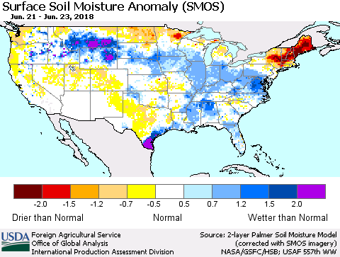 United States Surface Soil Moisture Anomaly (SMOS) Thematic Map For 6/18/2018 - 6/24/2018