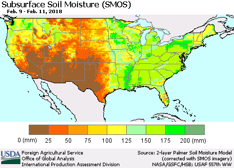 United States Subsurface Soil Moisture (SMOS) Thematic Map For 2/5/2018 - 2/11/2018