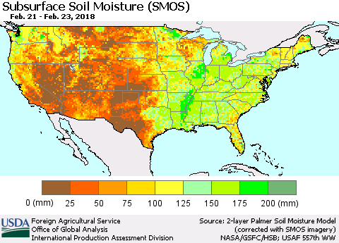 United States Subsurface Soil Moisture (SMOS) Thematic Map For 2/19/2018 - 2/25/2018