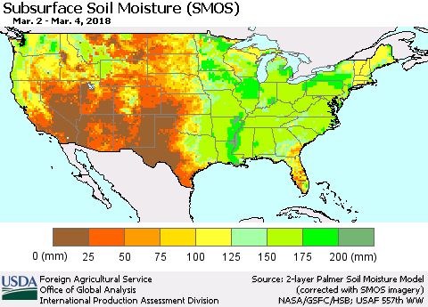 United States Subsurface Soil Moisture (SMOS) Thematic Map For 2/26/2018 - 3/4/2018