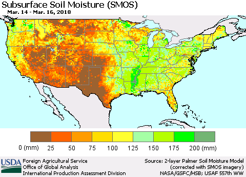 United States Subsurface Soil Moisture (SMOS) Thematic Map For 3/12/2018 - 3/18/2018