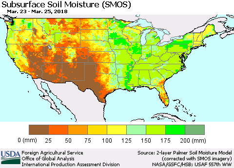 United States Subsurface Soil Moisture (SMOS) Thematic Map For 3/19/2018 - 3/25/2018