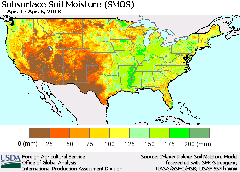 United States Subsurface Soil Moisture (SMOS) Thematic Map For 4/2/2018 - 4/8/2018