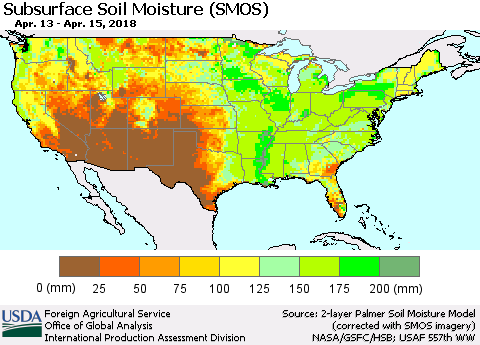 United States Subsurface Soil Moisture (SMOS) Thematic Map For 4/9/2018 - 4/15/2018