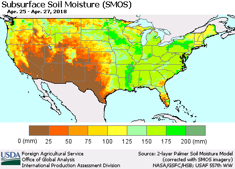 United States Subsurface Soil Moisture (SMOS) Thematic Map For 4/23/2018 - 4/29/2018
