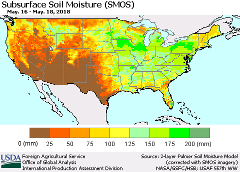 United States Subsurface Soil Moisture (SMOS) Thematic Map For 5/14/2018 - 5/20/2018