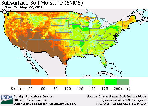 United States Subsurface Soil Moisture (SMOS) Thematic Map For 5/21/2018 - 5/27/2018