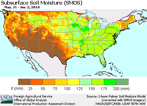 United States Subsurface Soil Moisture (SMOS) Thematic Map For 5/28/2018 - 6/3/2018