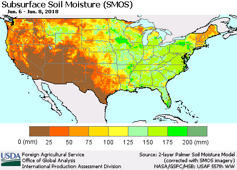 United States Subsurface Soil Moisture (SMOS) Thematic Map For 6/4/2018 - 6/10/2018