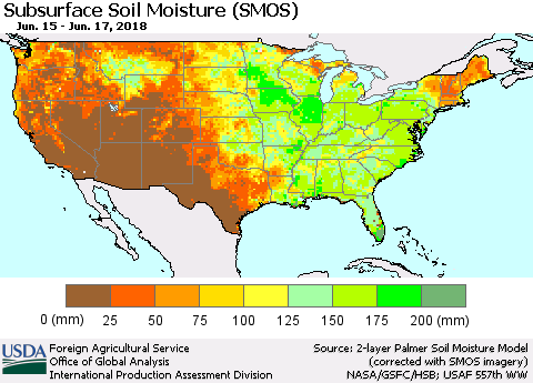 United States Subsurface Soil Moisture (SMOS) Thematic Map For 6/11/2018 - 6/17/2018