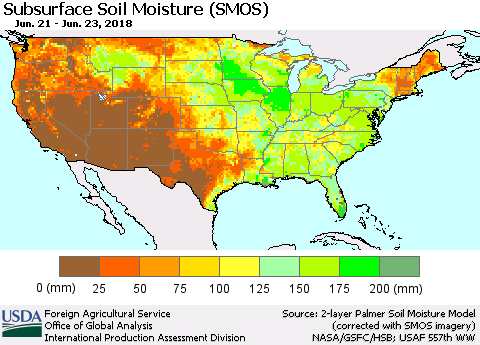 United States Subsurface Soil Moisture (SMOS) Thematic Map For 6/18/2018 - 6/24/2018