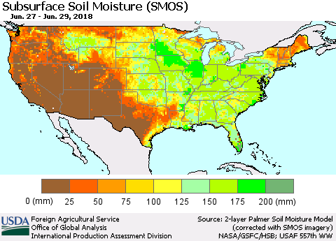 United States Subsurface Soil Moisture (SMOS) Thematic Map For 6/25/2018 - 7/1/2018