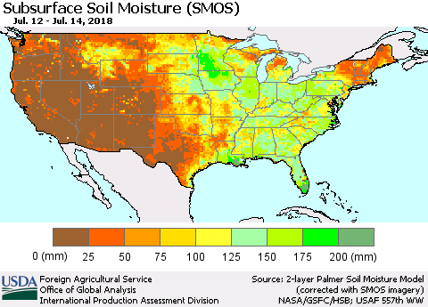 United States Subsurface Soil Moisture (SMOS) Thematic Map For 7/9/2018 - 7/15/2018