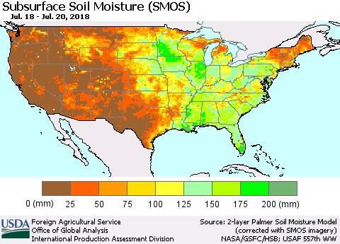 United States Subsurface Soil Moisture (SMOS) Thematic Map For 7/16/2018 - 7/22/2018