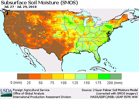 United States Subsurface Soil Moisture (SMOS) Thematic Map For 7/23/2018 - 7/29/2018