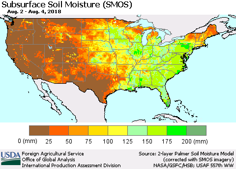 United States Subsurface Soil Moisture (SMOS) Thematic Map For 7/30/2018 - 8/5/2018