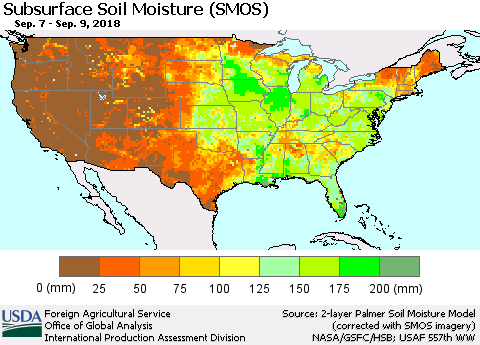 United States Subsurface Soil Moisture (SMOS) Thematic Map For 9/3/2018 - 9/9/2018