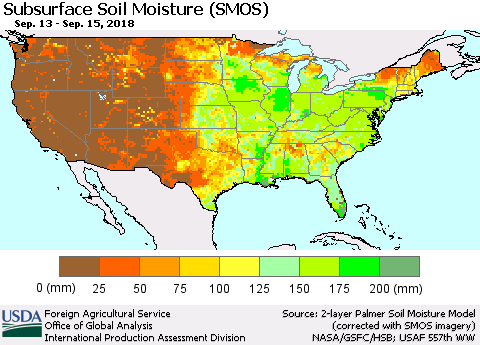 United States Subsurface Soil Moisture (SMOS) Thematic Map For 9/10/2018 - 9/16/2018