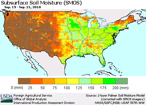 United States Subsurface Soil Moisture (SMOS) Thematic Map For 9/17/2018 - 9/23/2018