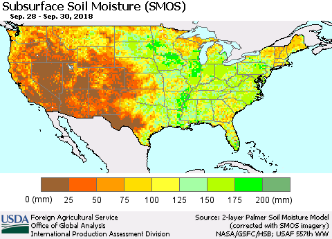 United States Subsurface Soil Moisture (SMOS) Thematic Map For 9/24/2018 - 9/30/2018