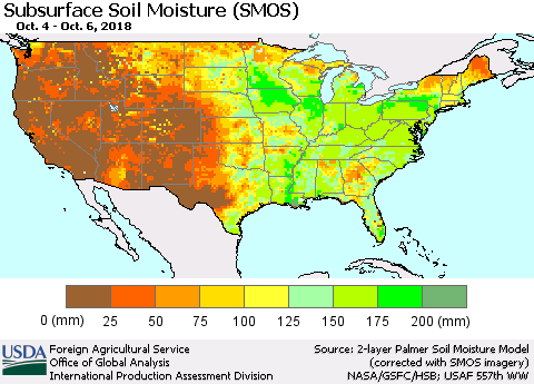 United States Subsurface Soil Moisture (SMOS) Thematic Map For 10/1/2018 - 10/7/2018