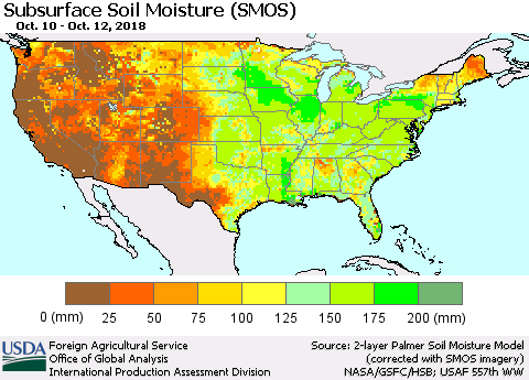 United States Subsurface Soil Moisture (SMOS) Thematic Map For 10/8/2018 - 10/14/2018