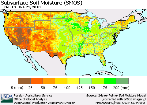 United States Subsurface Soil Moisture (SMOS) Thematic Map For 10/15/2018 - 10/21/2018