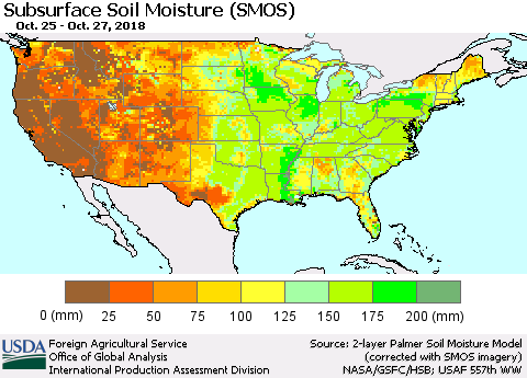 United States Subsurface Soil Moisture (SMOS) Thematic Map For 10/22/2018 - 10/28/2018