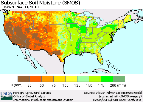 United States Subsurface Soil Moisture (SMOS) Thematic Map For 11/5/2018 - 11/11/2018