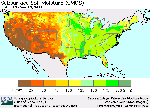 United States Subsurface Soil Moisture (SMOS) Thematic Map For 11/12/2018 - 11/18/2018