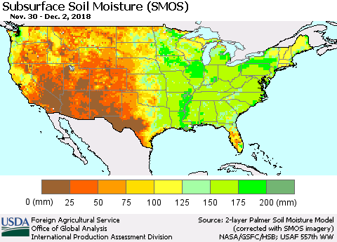 United States Subsurface Soil Moisture (SMOS) Thematic Map For 11/26/2018 - 12/2/2018