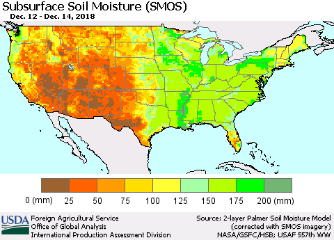 United States Subsurface Soil Moisture (SMOS) Thematic Map For 12/10/2018 - 12/16/2018