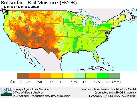 United States Subsurface Soil Moisture (SMOS) Thematic Map For 12/17/2018 - 12/23/2018