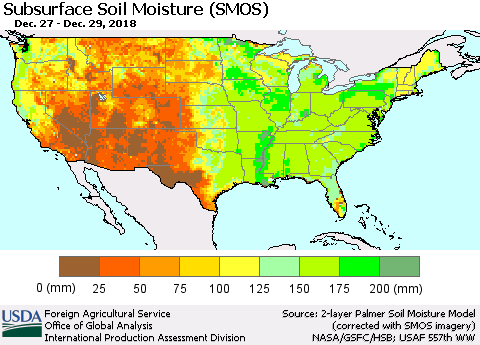 United States Subsurface Soil Moisture (SMOS) Thematic Map For 12/24/2018 - 12/30/2018