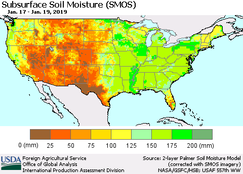 United States Subsurface Soil Moisture (SMOS) Thematic Map For 1/14/2019 - 1/20/2019