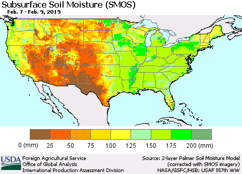 United States Subsurface Soil Moisture (SMOS) Thematic Map For 2/4/2019 - 2/10/2019