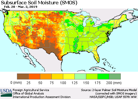 United States Subsurface Soil Moisture (SMOS) Thematic Map For 2/25/2019 - 3/3/2019