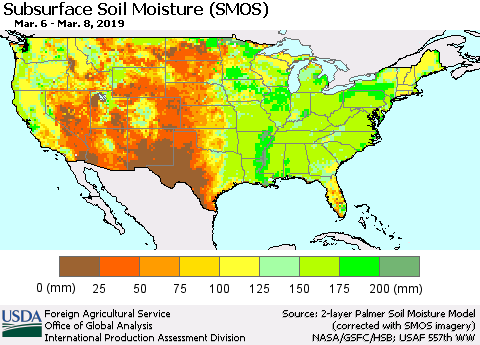 United States Subsurface Soil Moisture (SMOS) Thematic Map For 3/4/2019 - 3/10/2019