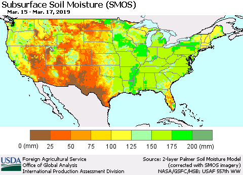 United States Subsurface Soil Moisture (SMOS) Thematic Map For 3/11/2019 - 3/17/2019