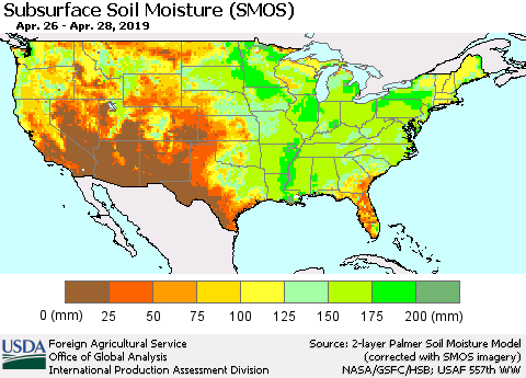 United States Subsurface Soil Moisture (SMOS) Thematic Map For 4/22/2019 - 4/28/2019